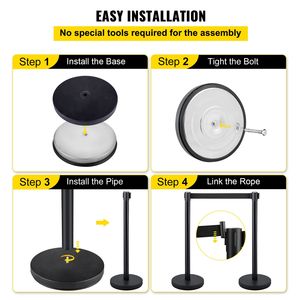 Set di 4 Pali di Controllo Folla con Cinghia Retrattile Nera da 2 m (6,6 piedi) e Tornelli Neri per il Controllo della Folla - Product Image 6