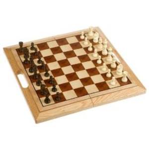 Jeu d'échecs de luxe pliable en bois avec poignée, plateau en bois grainé et pièces Staunton lestées, jeu d'échecs de tournoi - Product Image 1