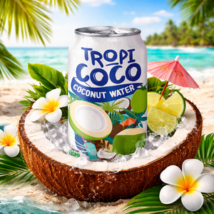 Bebida de Agua de Coco TropiCoco 330ml en Lata de Aluminio con Pulpa y Jugo de Coco Natural Original, Proveedor de Fábrica de Bebidas OEM ODM - Product Image 2