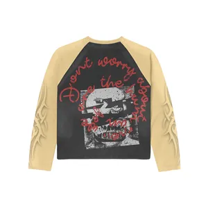 Chemise thermique à manches longues en tissu gaufré jaune Property Raglan |   Haut oversize graphique streetwear |   Vêtements OEM personnalisés - Product Image 2