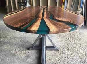 Mesa de centro redonda de madera natural con resina, borde natural, muebles contemporáneos para sala de estar, diseño artesanal duradero para interiores. - Product Image 2