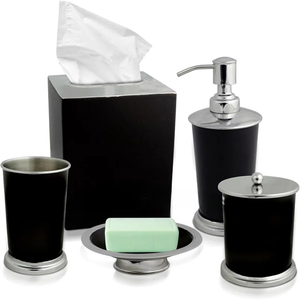 Ensembles de salle de bain modernes cinq pièces en acier inoxydable noir, pour usage domestique, avec porte-savon et boîte à mouchoirs, taille personnalisée - Product Image 1