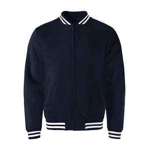 เสื้อแจ็คเก็ตวาร์ซิตี้สีกรมท่าสำหรับผู้ชาย สไตล์พรีปปี้ ปกคอพับ ทรงปกติ เหมาะสำหรับใส่ในฤดูใบไม้ร่วง ทำจากผ้าฟลีซ ปิดด้วยกระดุม - Product Image 1
