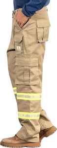 Men's Khaki Reflective <b>Cargo</b> <b>Work</b> <b>Pants</b> with Safety Stripes High Visibility Uniform Trousers - Product Image 3