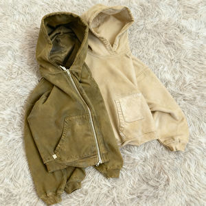 เสื้อฮู้ดดี้ครอปทรงโอเวอร์ไซส์แบบซิป ยี่ห้อ OEM รุ่นใหม่ล่าสุด ล้างสีแบบฟอกกรด สไตล์บ็อกซี่ สำหรับผู้ชาย - Product Image 1