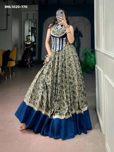 Best Quality Viscose Chanderi with Printed & Mirror Border Full-Flared Lehenga-<b>Corset</b> Style Readymade Blouse Pair Woman Fashion - Product Image 2