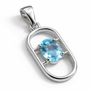 Pendentif ovale en topaze bleue plaqué rhodium en argent sterling, fait main, minimaliste, cadeau tendance pour elle, bijoux de février - Product Image 3