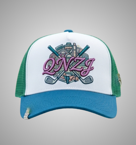 Custom High Quality Embroidered Trucker <b>Hat</b> White Green Blue Mesh Panel Casual Cap Adjustable Unisex Spring <b>Summer</b> 6Panel Design - Product Image 1