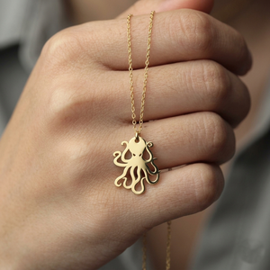 <b>Solid</b> 925 Sterling <b>Silver</b> 14K Gold Plated Minimalist Cute Octopus Animal Inspired Pendant <b>Necklace</b> for Women Men Children Gift - Product Image 1