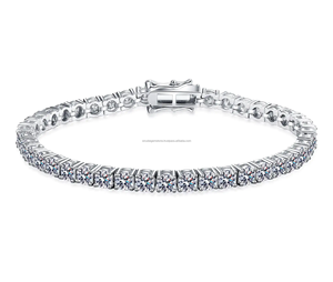 Pulsera de tenis de Plata de Ley 925 unisex con moissanita de 2mm y 6,5mm, piedra principal de diamante brillante de hip hop helado - Product Image 1