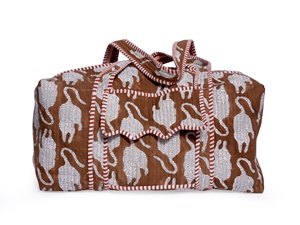 Sac de voyage matelassé en coton imprimé à la main Niharo pour femme, motif tigre, grand sac de week-end avec poche avant, Jaipur - Product Image 2