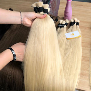 Extensiones de Cabello Remy Hechas en Vietnam, Doble Trama, Virgen, Sedoso, Liso, Ondulado, Rubio, Alta Calidad, 100% de un Solo Donante, Decoloración - Product Image 1
