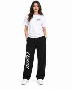 Ensemble de vêtements unisexes en gros personnalisé, t-shirt blanc à imprimé graphique et pantalon large noir, streetwear, deux pièces, marque privée - Product Image 3