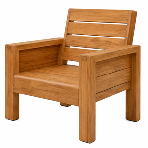 Chaise de jardin moderne en teck massif, imperméable et confortable, avec dossier à lattes horizontales larges, intégrée au mobilier de salon carré - Product Image 2