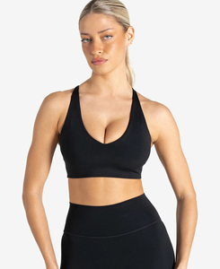 Ensemble de yoga 2 pièces noir pour femme, short taille haute et crop top dos nageur col en V profond, sans couture, en Spandex et Polyester, anti-transpiration, 160 g - Product Image 3