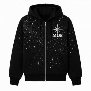 Sudadera con capucha premium para hombre con cremallera completa y pedrería, 100% algodón polar, estilo casual urbano, fabricación de ropa personalizada OEM - Product Image 1