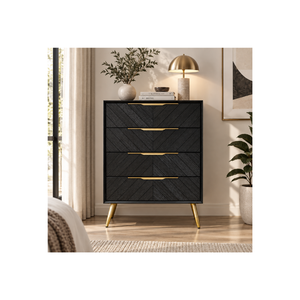 GALAXY Collection Solid Wood Bedroom <b>Storage</b> Tallboy With <b>4</b> <b>Drawers</b> Modern Dresser Cabinet Natural Wood Grain Finish - Product Image 1
