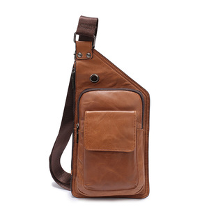 Bolso de Pecho y Hombro de Cuero Genuino para Hombre, Gran Capacidad, con Cierre de Cremallera, Estilo Moderno, Venta al Por Mayor - Product Image 1