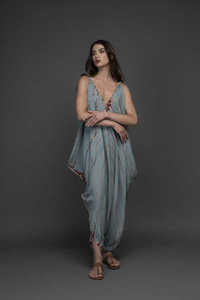 Mono de algodón estilo bohemio con efecto tie-dye para mujer, largo maxi, cuello en V, sin mangas, corte holgado, estilo fluido, ropa de playa informal - Product Image 5