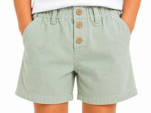 Shorts d'été décontractés vert menthe pour garçons, taille élastique, légers, en mélange de coton, avec détail bouton, doux et confortables - Product Image 3