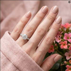 แหวนหมั้นเพชรกึ่งเมาต์สำหรับผู้หญิง18K ฝังเพชรแท้สีทองขาว - Product Image 3