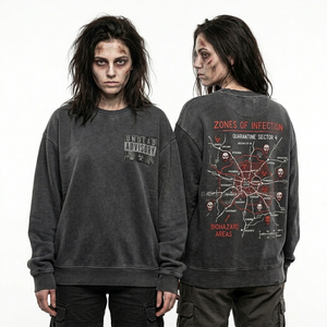 Sudadera con Capucha Gris Personalizada con Gráfico de Estatua de la Libertad Zombi, Estampado Artístico con Efecto Salpicado, Estilo Urbano Desgastado - Product Image 4