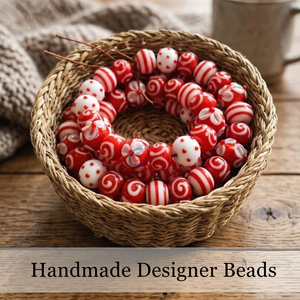 White <b>Red</b> Lampwork Glass <b>Beads</b> Roundel Disc Shape 16-18mm| Handmade Loose <b>Beads</b> for Jewelry Making DIY Craft Strand 8x1x1 Inches - Product Image 2