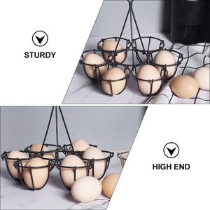 Handcrafted Black Metal <b>Egg</b> Holder <b>Basket</b> Stand with Multiple Compartments and Heart Shape Handle Decorative Kitchen Countertop - Product Image 6
