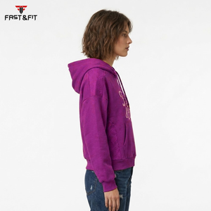 Sudadera con capucha informal para mujer, personalizable al por mayor con logo, estilo urbano, hombros caídos, transpirable, de punto. - Product Image 5