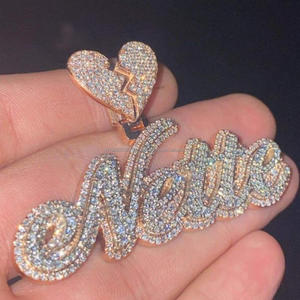 Joyería de Hip Hop personalizada VVS Moissanite diamante 925 letra de plata esterlina dos tonos nombre COLLAR COLGANTE - Product Image 1