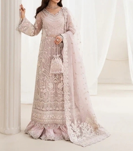 Traje pakistaní rosa claro con bordados elaborados, largo hasta el suelo, para fiesta, shalwar kameez 2026 - Product Image 1