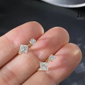 Pendientes de Diamantes CVD Certificados por IGI, Oro Real de 10K y 18K, Pequeños Huggies con Diamantes de Laboratorio con Corte Redondo y Princesa - Product Image 3