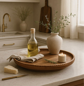 Bandeja giratoria Lazy Susan de madera, bandeja redonda de madera gruesa, estante giratorio para especias para utensilios de cocina de blossom craft india - Product Image 5