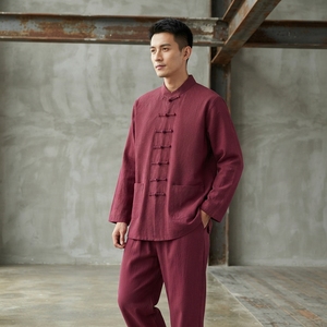 TESSUTO Ensemble de veste d'uniforme d'arts martiaux vert olive avec passepoil noir, style Tang, col mandarin, boutons grenouille, en polyester et coton - Product Image 2