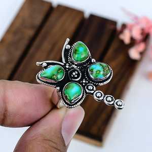 Sonora Turquoise Ring 925 Sterling Silver Statement Ring, Oxidized Boho Nature Gemstone Jewelry <b>Gift</b> for Her - Product Image 6