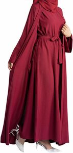 Vestido Abaya Islámico Tradicional y Modesto para Mujer, Vestido Largo Holgado de Color Granate, Abayas Transpirables y Ligeras, Abaya Árabe - Product Image 3
