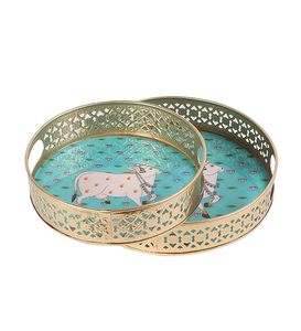 En gros, ensemble de plateaux et pots en corne Pichwai, faits main, au toucher réel, motif animalier indien, pour cadeau de remerciement - Product Image 4