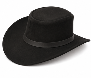 Sombrero de Vaquero Minimalista de Cuero Negro con Banda Lisa, Estilo Clásico del Oeste, Ala Ancha, para Montar a Caballo, para Hombre, para Actividades al Aire Libre - Product Image 1