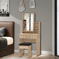 Meuble de chambre à coucher moderne et créatif, commode avec miroir et rangement, ensemble table de toilette et tabouret en bois, fabriqué en Malaisie 1503