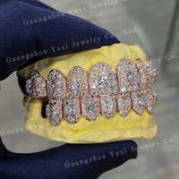 Grillz personnalisés en argent sterling S925, coupe brillante, style Hip Hop, sertis de pierres, pour lune de miel, ensemble haut et bas, pour hommes, tailles 4-12, de la part d'un tiers