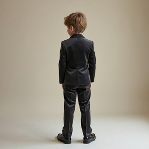 Boys Charcoal Grey 3 Piece Tuxedo Suit | Formal Blazer, Vest & Trousers | <b>Kids</b> Wedding Suit | <b>Ring</b> Bearer Outfit | Party Wear - Product Image 3
