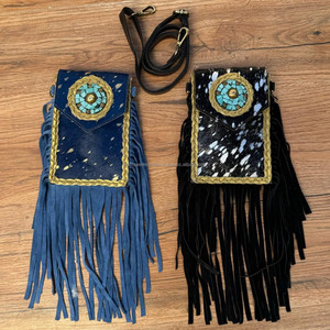 Best-Selling 2025 Handmade Hair on Cowhide <b>Fringe</b> Crossbody Mobile Bag for Women Western Genuine Leather Concho Cell Phone Purse - Product Image 2