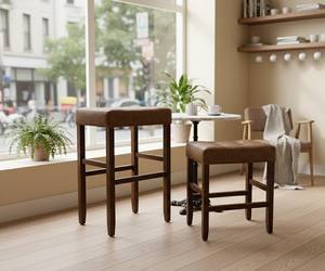 Ensemble de 2 tabourets de bar et de comptoir en cuir PU, ensemble de tabourets capitonnés en cuir PU, ensemble de tabourets rembourrés en PU avec structure en bois massif, hauteur bar et comptoir - Product Image 6