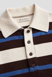 Camiseta Polo de Manga Larga a Rayas Marrón y Azul Oneten, Cuello de Botones Tejido, Estilo Deportivo - Product Image 6