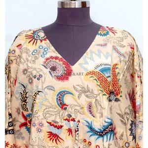 High Quality Custom Block Printing 100% Organic Cotton Sweet Natural Waist Maxi Length Summer Beach Women's Kaftan <b>Dress</b> - Product Image 2