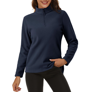 Sweat-shirt à col montant zippé en molleton de coton bleu marine pour femme, respirant, idéal pour l'hiver - Product Image 6