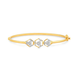 Twin Heart Diamond Bangle with Yellow Gold Slim <b>Frame</b> and Elegant Sparkling Side Design - Product Image 1