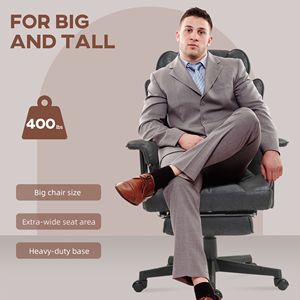 Sedia da Ufficio Direzionale Grande e Alta con Poggiapiedi, Capacità 175 kg, Supporto Lombare, Funzione Reclinabile, Nera, Certificata BIFMA, Girevole in PU - Product Image 4