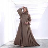 Robe longue modeste pour femmes, couleur unie, col rond, manches longues, en polyester, style Moyen-Orient, pour un usage quotidien