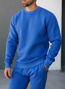 เสื้อสเวตเชิ้ตคอกลมสีน้ำเงินสำหรับผู้ชาย ทรงปกติ พิมพ์ลายโลโก้ด้านหน้า สวมใส่สบายๆ ในฤดูใบไม้ร่วง ผลิตจากผ้าฝ้ายถัก 100% - Product Image 2